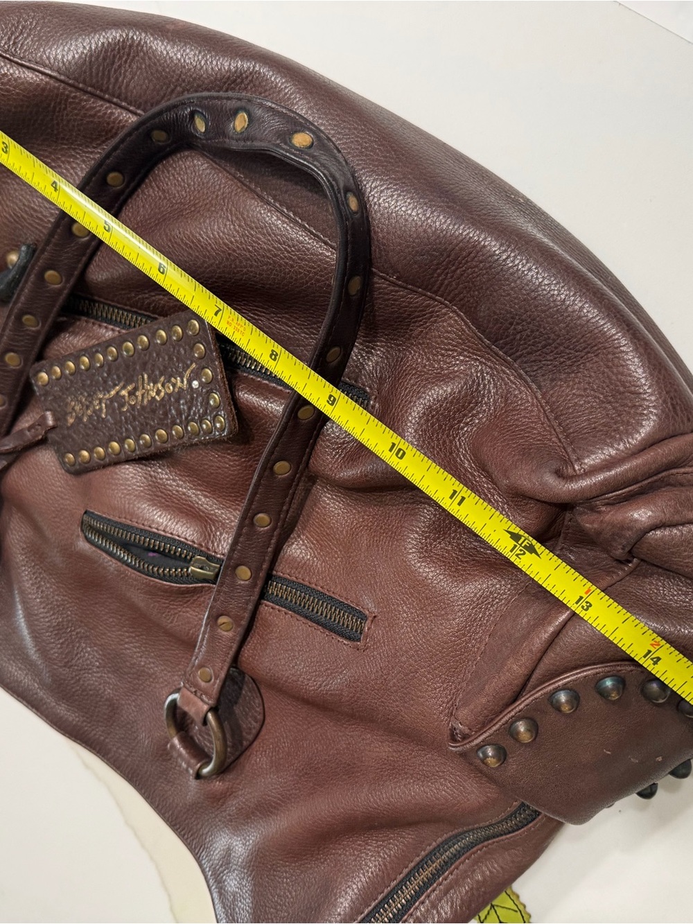 Betsey Johnson Brown Leather Heart Bowler Hobo Bag Large Studded - Picture 15 of 16
